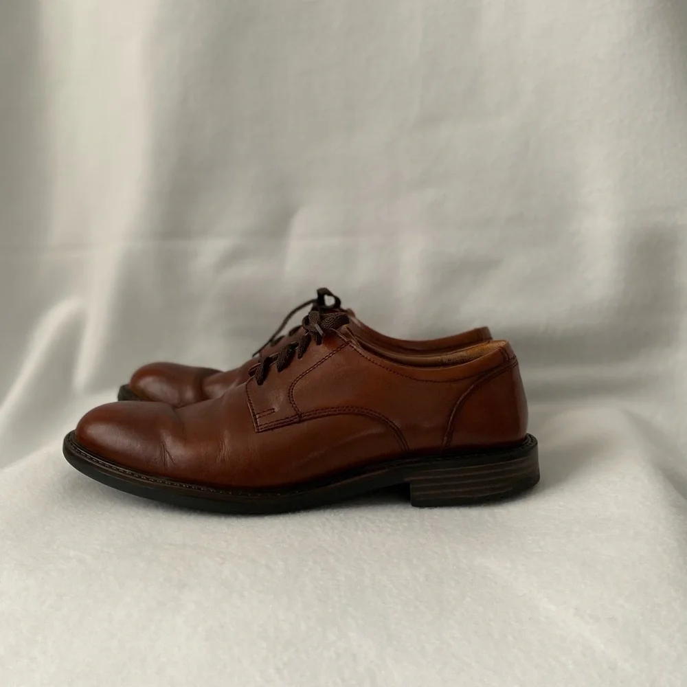Johnston & Murphy Size 8 1/2 Mens Brown Leather Plain Toe Lace up Oxford